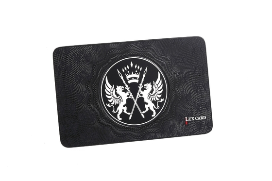 Dimensioni carta di credito Acciaio Ottone Metallo Carta nera Logo inciso al laser Stampa serigrafica